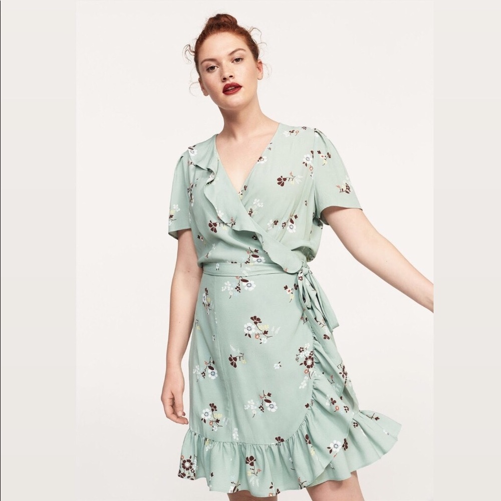 Violeta by Mango Green Floral Wrap Dress